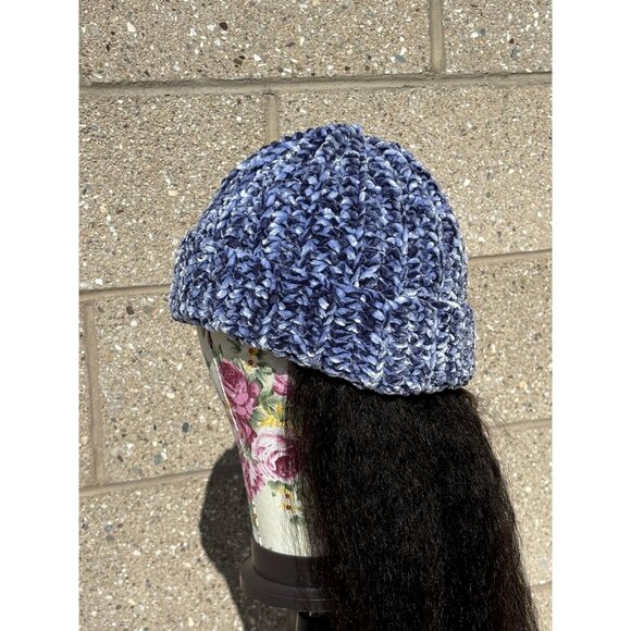 Blue Velvet Beanie - Handmade Winter Hat - - Picture 5 of 8
